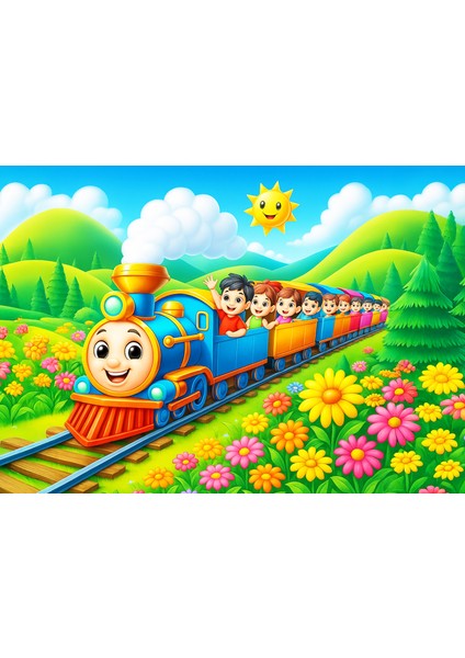 Renkli Tren Ahşap Puzzle