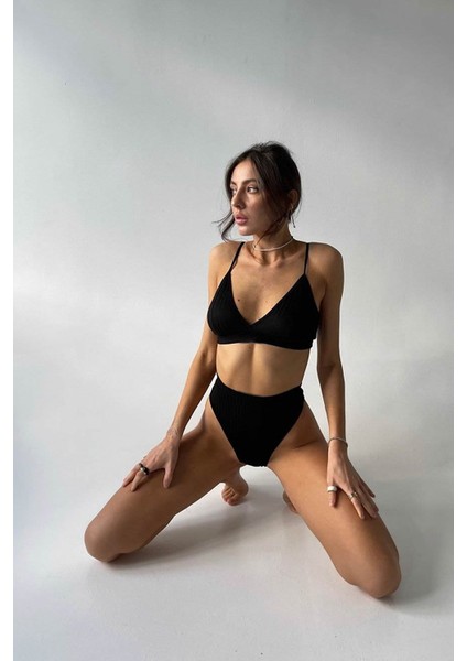 Kadın Siyah Yüksek Bel Dolgusuz Slip Takım modelleri