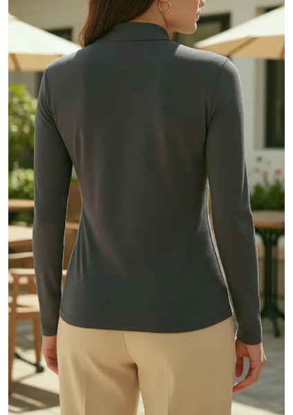 Kadın Antrasit Gri Parmak Detaylı Esnek Uzun Kollu Body indirimleri