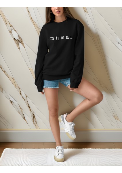 Kadın Siyah Oversize Kalın Içi Polarlı Sweatshirt – Minimal Yazı Detaylı