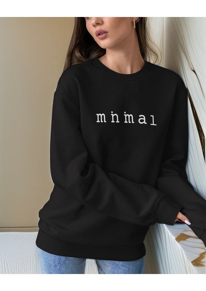 Kadın Siyah Oversize Kalın Içi Polarlı Sweatshirt – Minimal Yazı Detaylı fiyatları