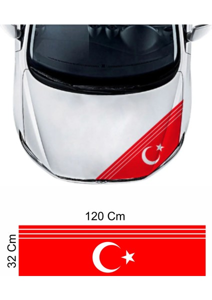 Ay Yıldız Türk Bayrağı Şerit Sticker -Kaput Araba Oto Sticker - 00009