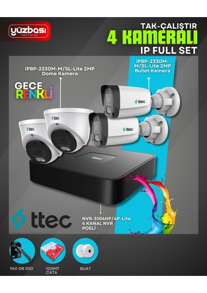 2mpsesli Ipgece Renkli Sesli Full Set 960GBSSD