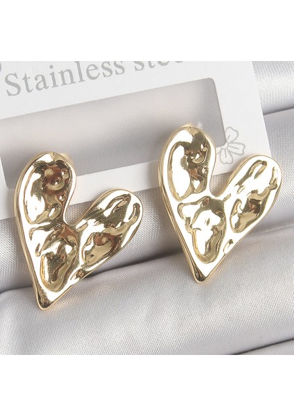 316 Çelik Gold Renk Işlemeli Kalp Model Kadın Küpe