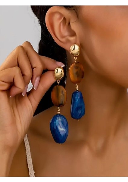 Bohem Tarzı Çok Renkli Geometrik KÜPELER-14K Altın Kaplama