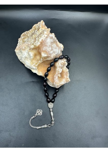 Alpaka Püskül Ateş Kehribar Tespih (Ahşap Kutulu)