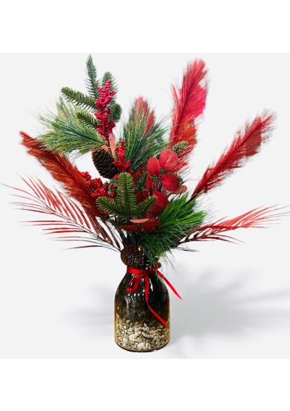 Cam Vazoda Kırmızı Kokina Yapay Çiçek Aranjmanı (60X40 Cm) Dekoratif Masaüstü fiyatları