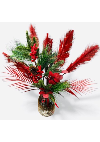 Cam Vazoda Kırmızı Kokina Yapay Çiçek Aranjmanı (60X40 Cm) Dekoratif Masaüstü fırsatları