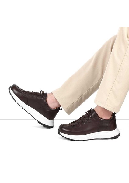 Erkek Kahverengi Kalın Tabanlı Deri Sneaker fiyatları