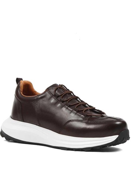 Erkek Kahverengi Kalın Tabanlı Deri Sneaker modelleri