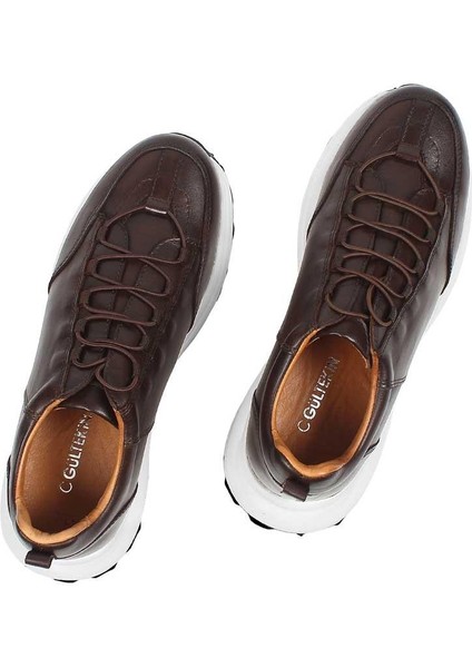 Erkek Kahverengi Kalın Tabanlı Deri Sneaker