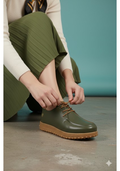 Kadın Hakiki Deri Ortopedik Lastik Bağcıklı Yumuşak Mevsinlik Günlük Ayakkabı BD25/MA2610