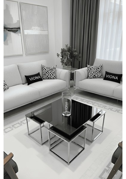 Melba 5'li Krom Kaplama Füme Aynalı Orta Sehpa & Zigon Sehpa & Yan Sehpa & Bohem Sehpa Takımı fırsatları