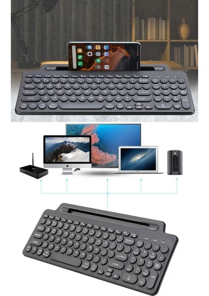 Bluetooth 2.4g Kablosuz Çoklu Cihaz Bağlantılı Tablet Telefon Yuvalı Sessiz Tuşlu Taşınabilir Klavye
