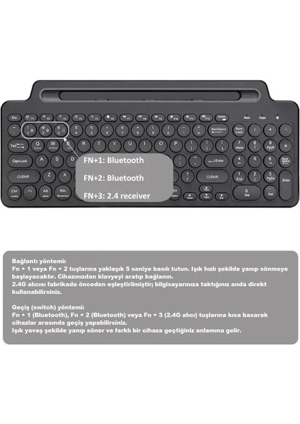 Bluetooth 2.4g Kablosuz Çoklu Cihaz Bağlantılı Tablet Telefon Yuvalı Sessiz Tuşlu Taşınabilir Klavye fiyatları