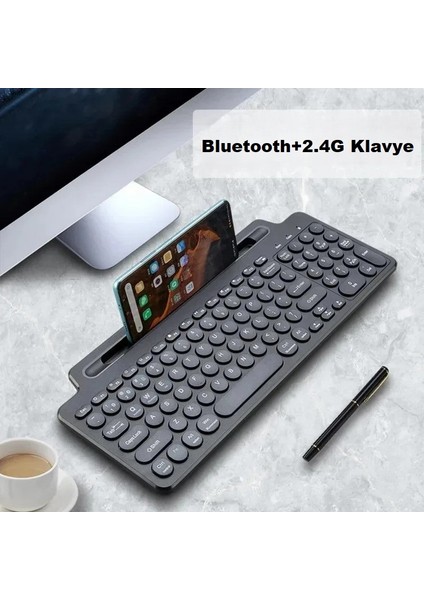 Bluetooth 2.4g Kablosuz Çoklu Cihaz Bağlantılı Tablet Telefon Yuvalı Sessiz Tuşlu Taşınabilir Klavye fırsatları