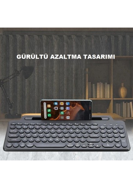 Bluetooth 2.4g Kablosuz Çoklu Cihaz Bağlantılı Tablet Telefon Yuvalı Sessiz Tuşlu Taşınabilir Klavye indirimleri