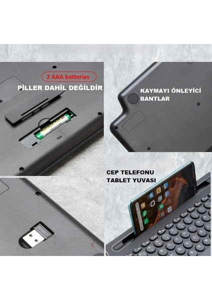 Bluetooth 2.4g Kablosuz Çoklu Cihaz Bağlantılı Tablet Telefon Yuvalı Sessiz Tuşlu Taşınabilir Klavye