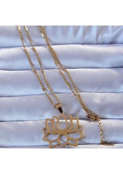 316L Altın Renk Lotus Kolye
