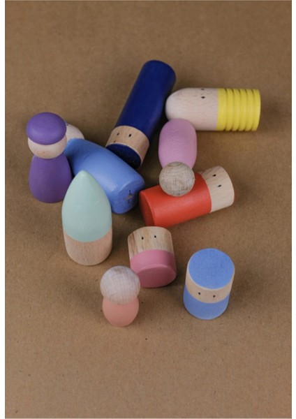 Renkli 10'lu Ahşap Insan Figürleri Seti, Eğlenceli ve Öğretici Oyunlar Için