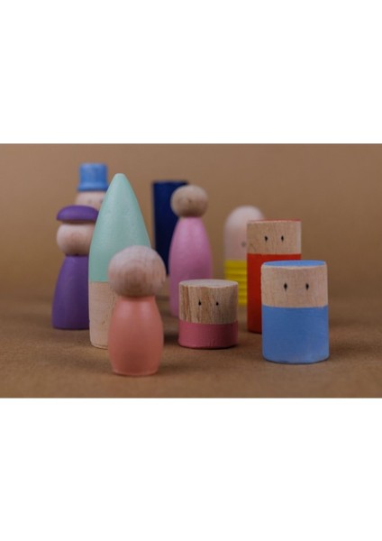 Renkli 10'lu Ahşap Insan Figürleri Seti, Eğlenceli ve Öğretici Oyunlar Için modelleri