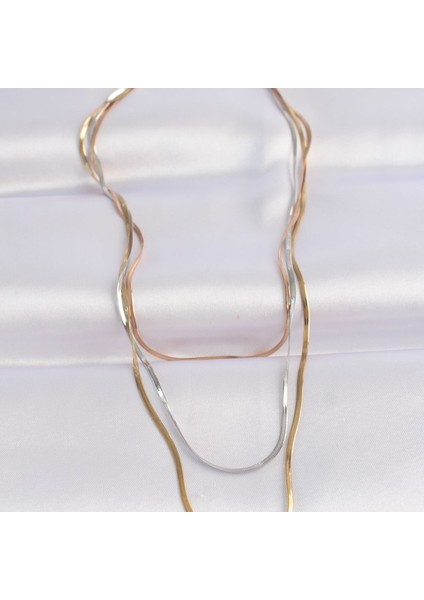 316L Çelik 3 Renkli Italyan Zincir Çoklu Kolye