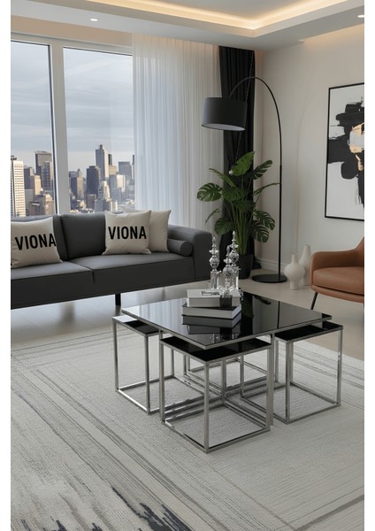 Melba 5'li Krom Kaplama Füme Aynalı Orta Sehpa & Zigon Sehpa & Yan Sehpa & Bohem Sehpa Takımı indirimleri