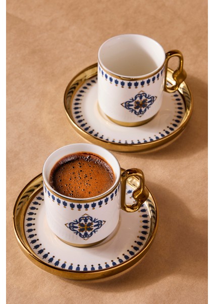 Cihangir 2 Kişilik Porselen Mavi Çini Deseni Kahve Fincanı Takımı modelleri