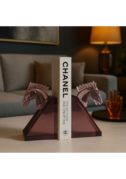 Ishtar Dekor - Dekoratif Epoksi 2'li At Kitap Tutucu Üçgen Model - Mor