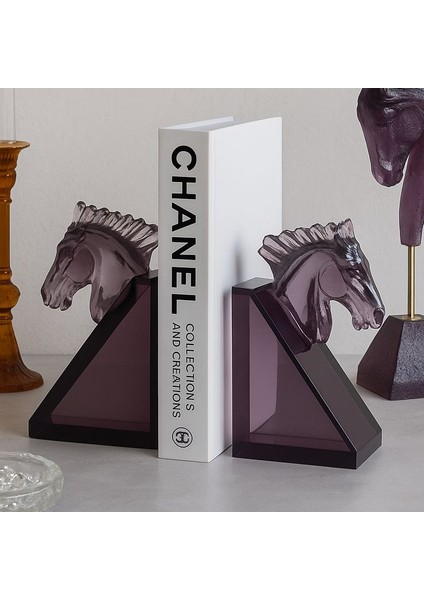 Ishtar Dekor - Dekoratif Epoksi 2'li At Kitap Tutucu Üçgen Model - Mor modelleri