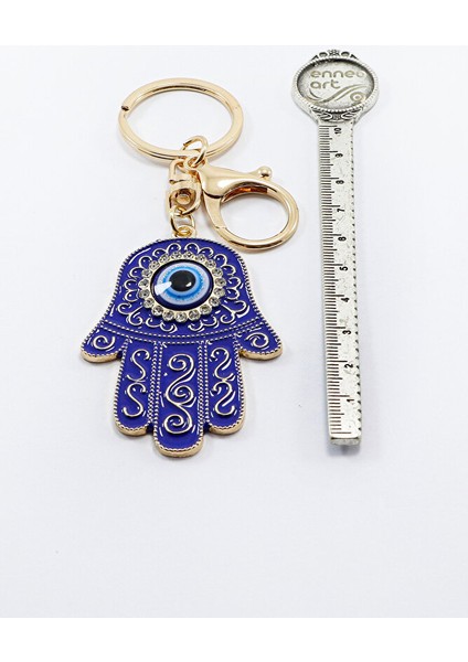 Lacivert Desenli Parlak Taşlı Hamse Eli Anahtarlık, Hediyelik Nazarlı Çanta Süsü fırsatları