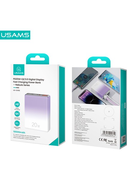 CD192 10000 Mah Powerbank | 22.5W Hızlı Şarj | Pd 20W + Qc3.0 | 3 Çıkışlı | LED Dijital Ekranlı Taşınabilir Şarj Cihazı