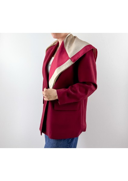 Özel Baskı Krem Bordo Saten Fular