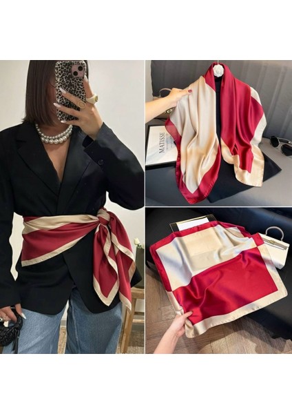 Özel Baskı Krem Bordo Saten Fular modelleri