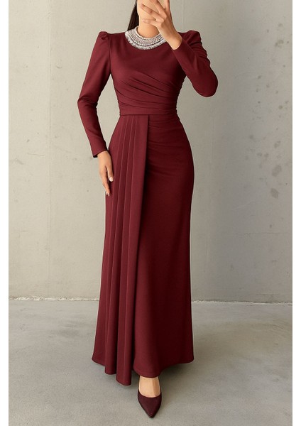 Yaksı Inci Detalı Saten Abiye