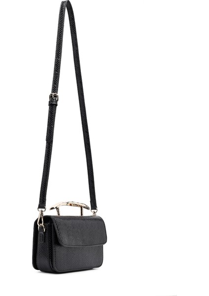 Kadın Siyah Uzun Askılı Desenli Mini Kol Çantası 25ABD250840