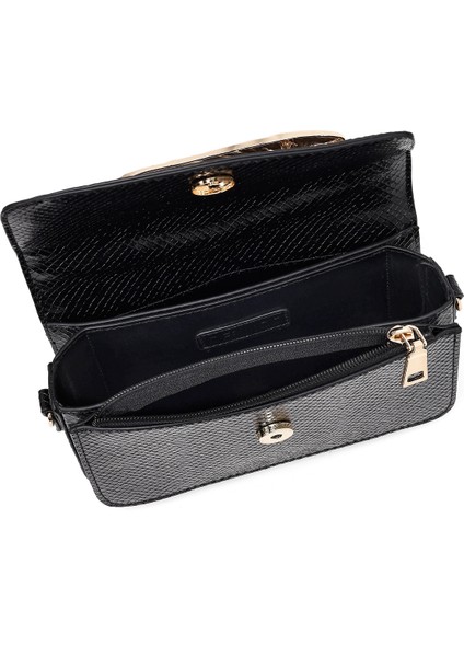 Kadın Siyah Uzun Askılı Desenli Mini Kol Çantası 25ABD250840