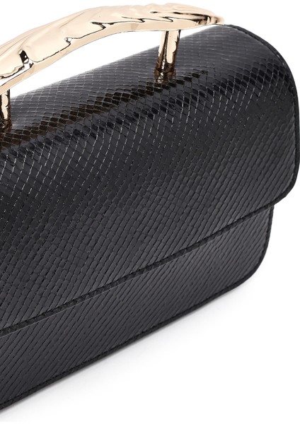 Kadın Siyah Uzun Askılı Desenli Mini Kol Çantası 25ABD250840