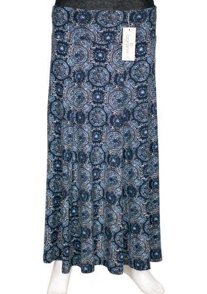 Kadın Arzu Korsajlı 6 Parçalı Desenli Penye Lacivert Etek D60