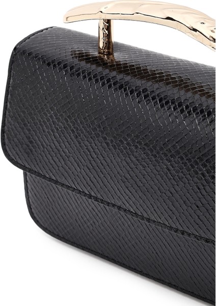 Kadın Siyah Uzun Askılı Desenli Mini Kol Çantası 25ABD250840