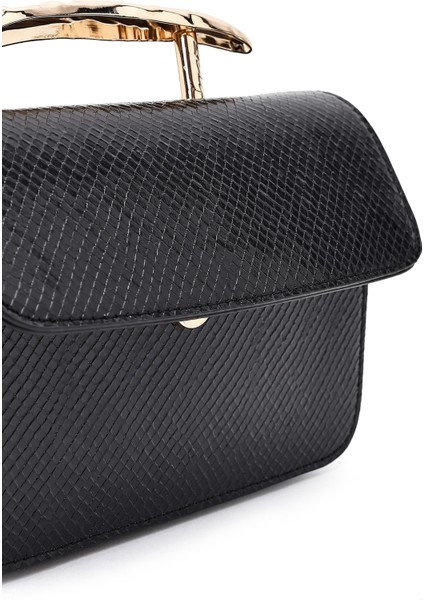 Kadın Siyah Uzun Askılı Desenli Mini Kol Çantası 25ABD250840