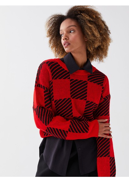 Yeni Sezon Bisiklet Yaka Desenli Uzun Kollu Kadın Oversize Triko Kazak fiyatları