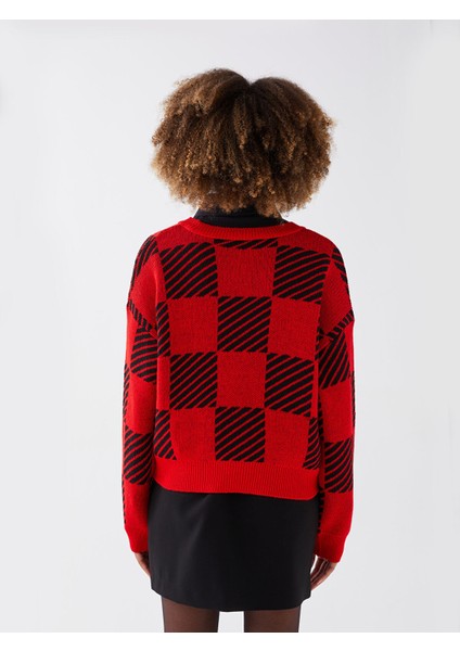 Yeni Sezon Bisiklet Yaka Desenli Uzun Kollu Kadın Oversize Triko Kazak indirimleri