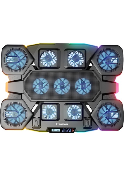 S50 Rgb Işıklı 11 Fanlı LCD Göstergeli 1 Type C 1 USB Girişli Notebook Soğutucu