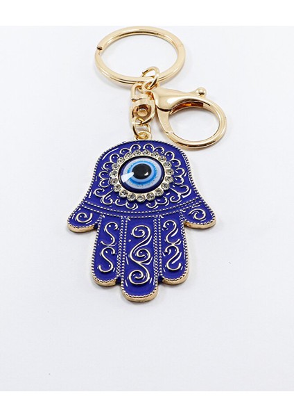 Lacivert Desenli Parlak Taşlı Hamse Eli Anahtarlık, Hediyelik Nazarlı Çanta Süsü indirimleri