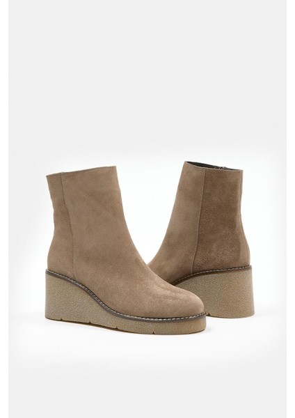 Maranda Vizon Süet Hakiki Deri Dolgu Topuk Bot