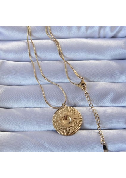 316L Altın Renk Işlemeli Göz Kolye