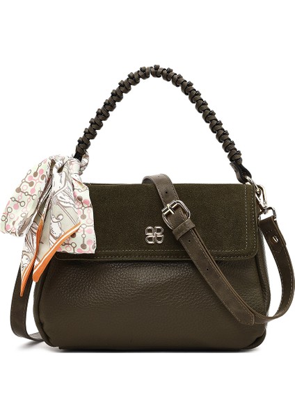 Kadın Haki Uzun Askılı Süet Deri Omuz Çantası 25WBD253314