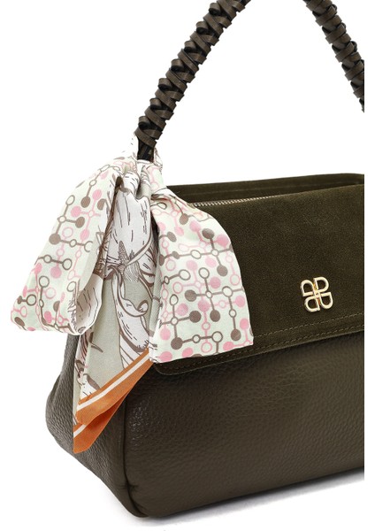 Kadın Haki Uzun Askılı Süet Deri Omuz Çantası 25WBD253314