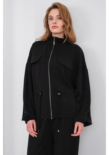 Siyah Kadın Boydan Fermuarlı Dik Yakalı Premium Modal Alt-Üst Takım modelleri